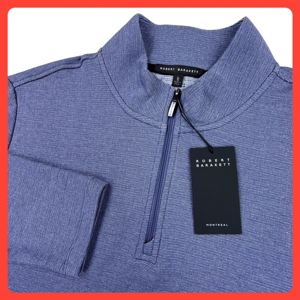 Robert Barakett Hobart‎ Half Zip Pullover Men LARGE Blue Cotton Stretch NWT NEW